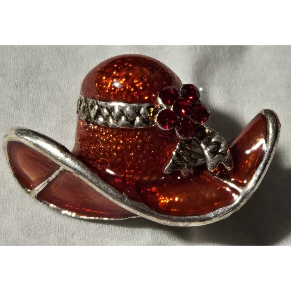 1990 Red Hat Society‎ Rhinestone Brooch with Red Flower
